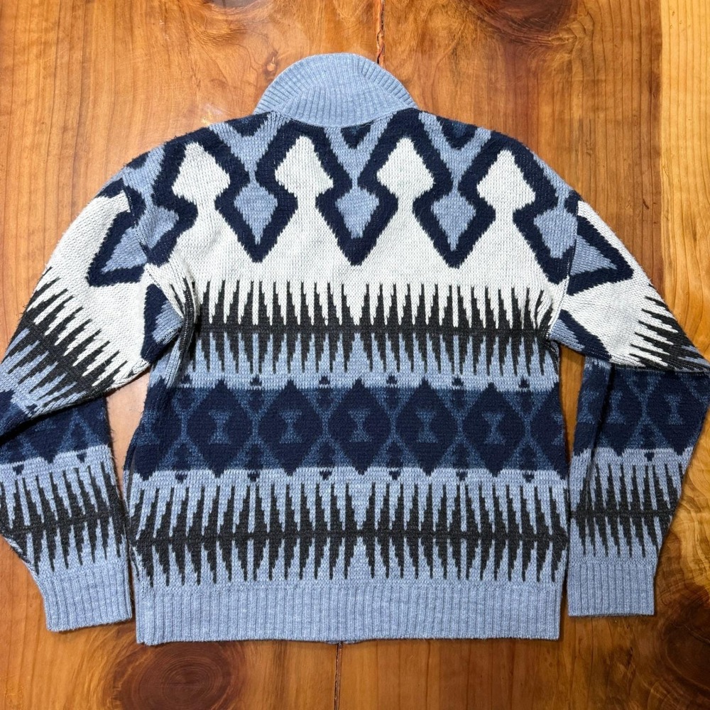 Vintage 70s Sweater House Mens Sweater L Acrylic Cardigan Zip Aztec Western M3-1 - Picture 6 of 6